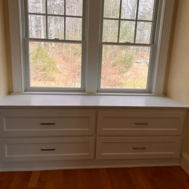 Built-in window seat with four drawers in Harvard, MA