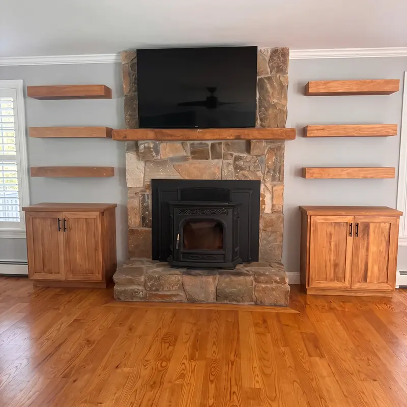 Fireplace Cabinets and Floating Shelves by Innov Builders in Greater Boston