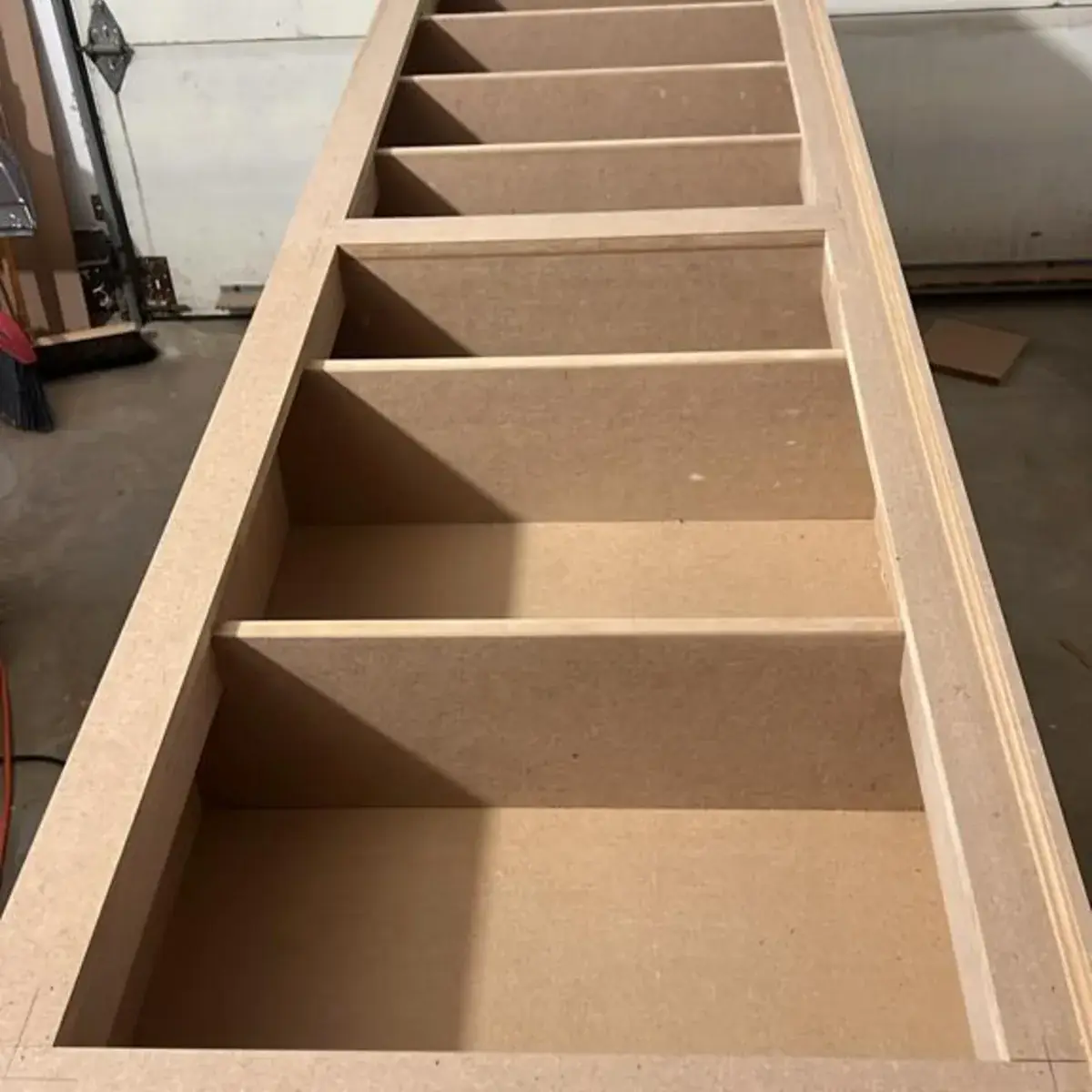 Cabinet Boxes: Shelving boxes are assembled square and sized to the inch before they leave the shop